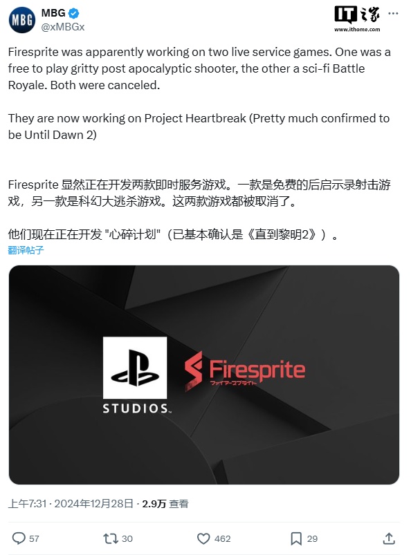 索尼第一方游戏工作室 Firesprite 新作曝光，基本确认为《直到黎明 2》