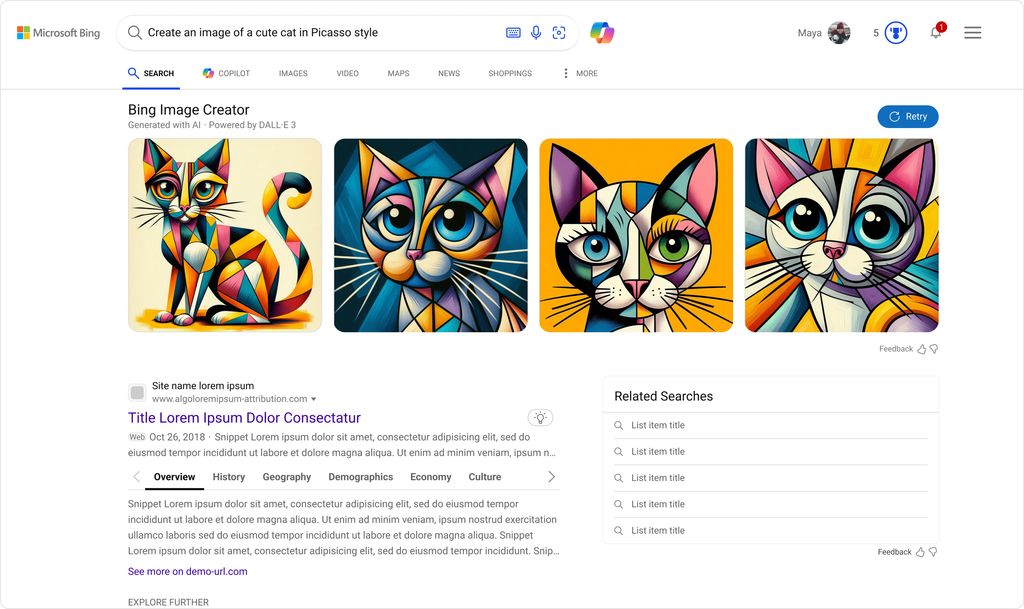 Bing Image Creator 升级：AI 创作速度翻倍、必应搜索可直接生成