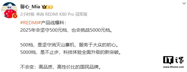小米 REDMI 产品经理胡馨心：2025 年会坚守 500 元档，也会挑战 5000 元档