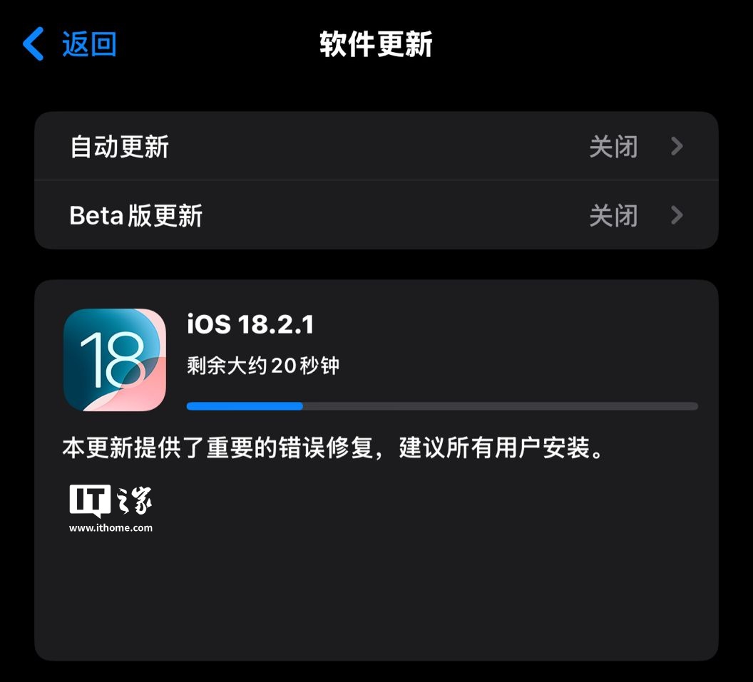 苹果 iOS / iPadOS 18.2.1 正式版发布
