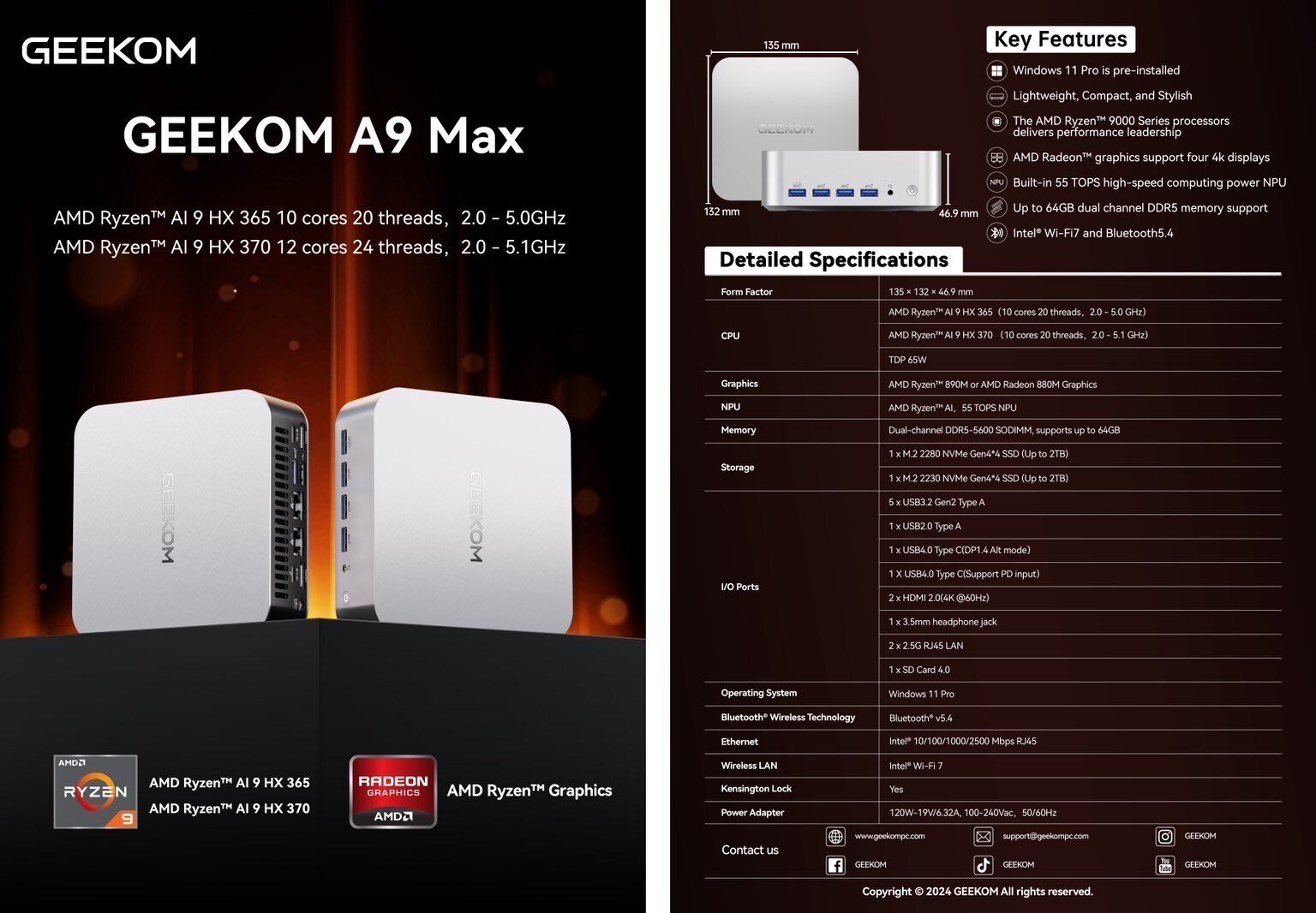 积核推出 A9 Max 迷你主机：搭载 AMD 锐龙 AI 9 HX 处理器，双 2.5G 网口