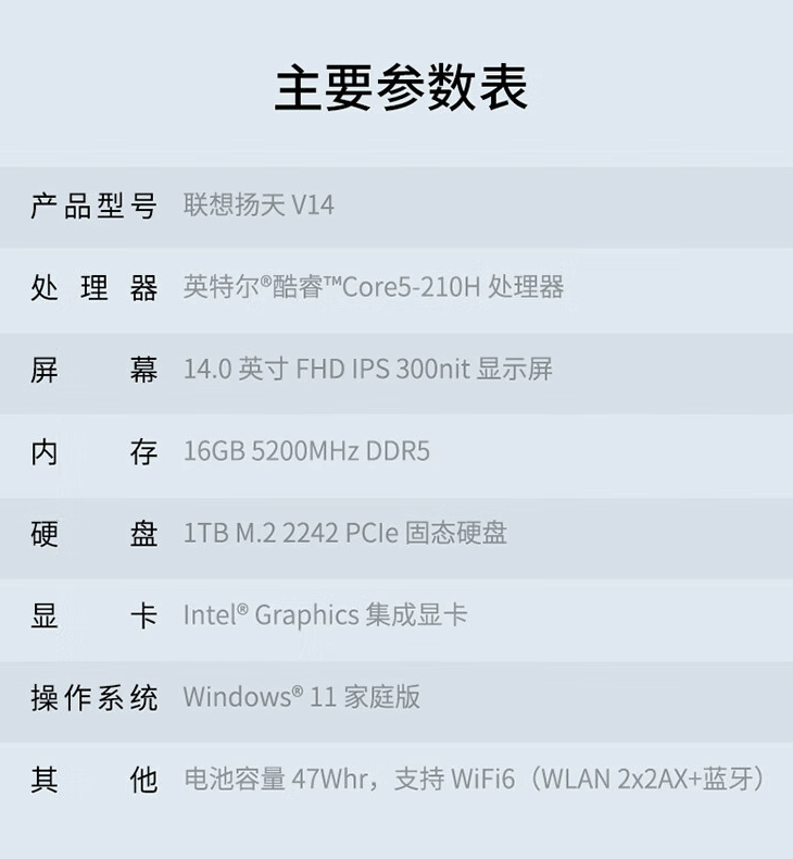2025 款联想扬天 V14 酷睿版笔记本发布：酷睿 5-210H、1080P 屏，3999 元