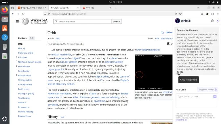 Mozilla 为火狐 Firefox 浏览器推出 Orbit AI 助手：一键总结内容