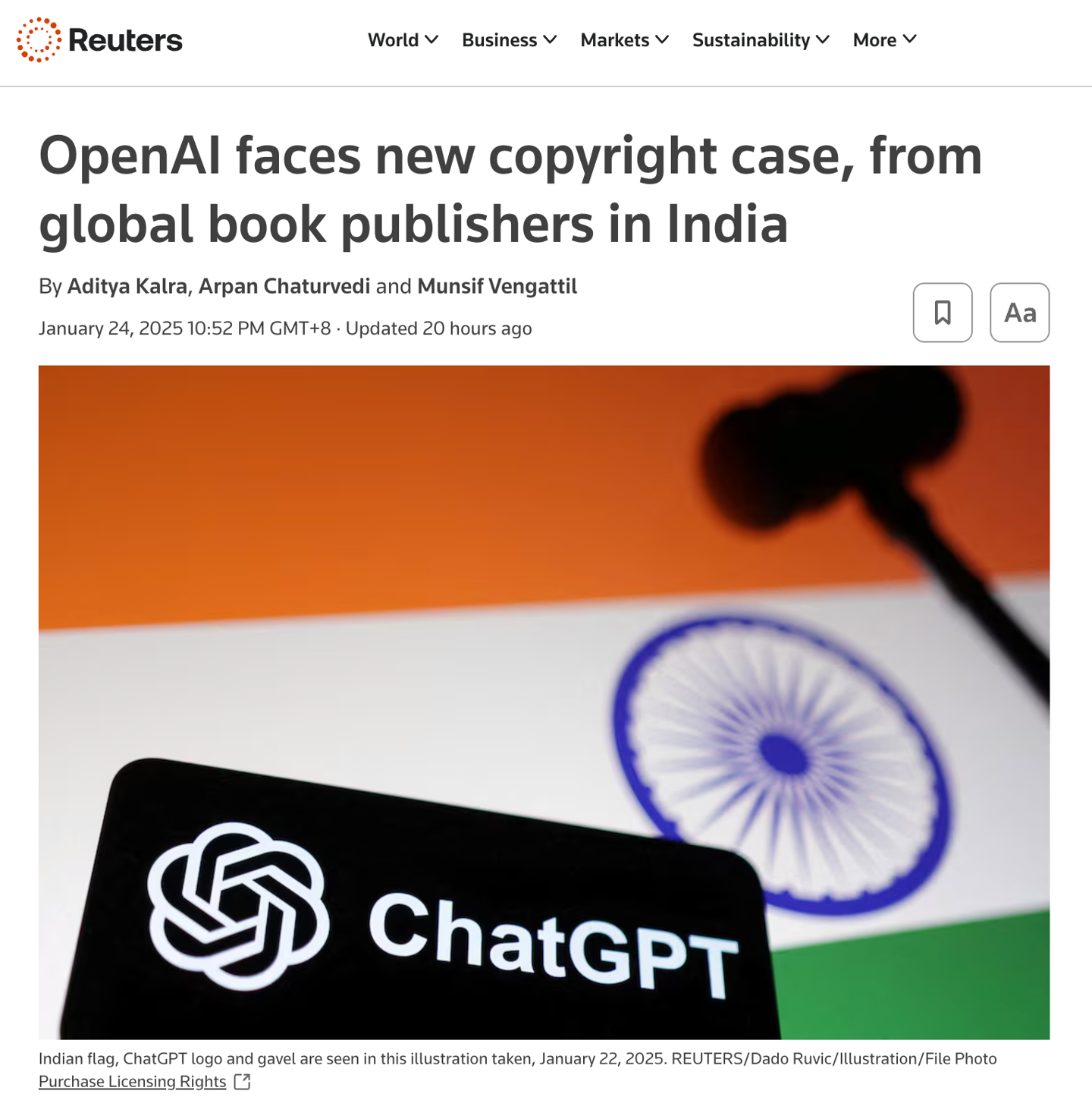 OpenAI 又将面临版权诉讼：印度出版商指控其擅自使用受保护内容训练模型