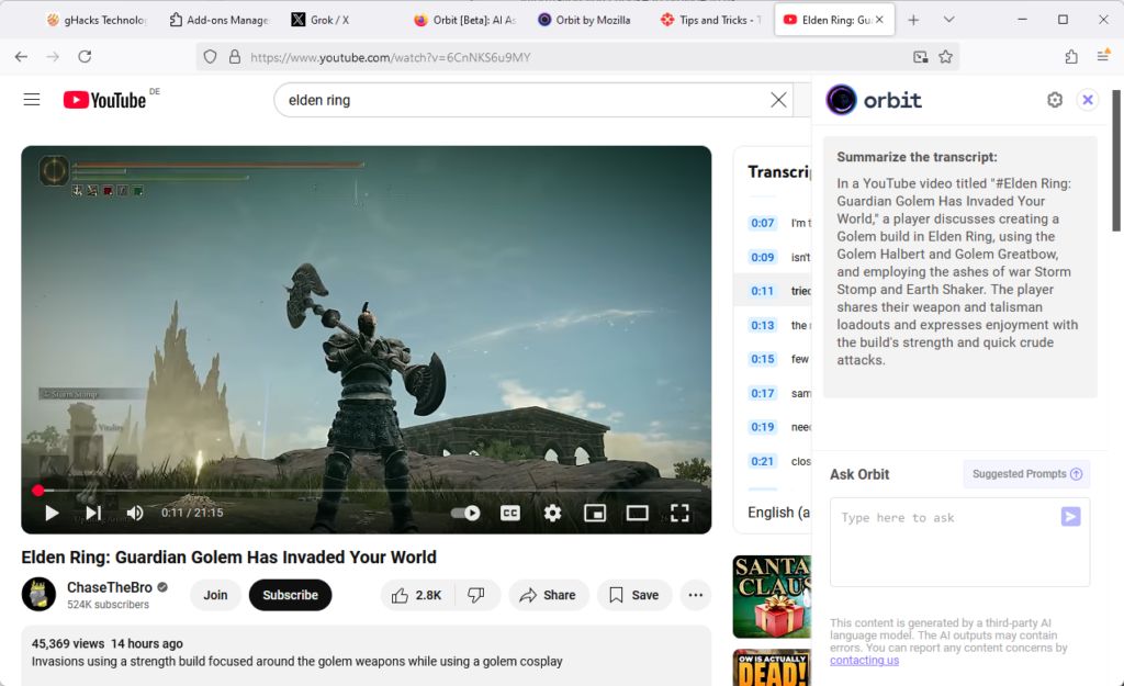 Mozilla 为火狐 Firefox 浏览器推出 Orbit AI 助手：一键总结内容