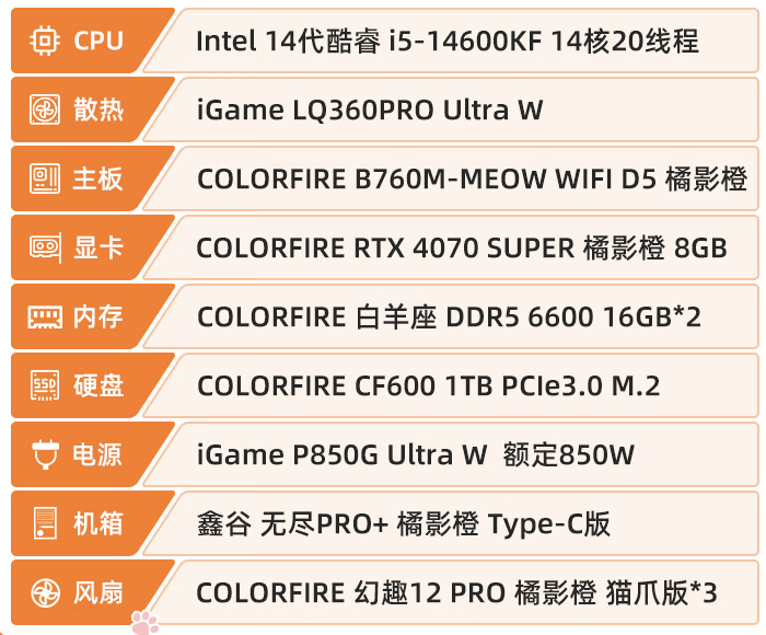 七彩虹推出“橘猫全家桶”台式机：i5-14600KF + RTX4070S、海景房定制机箱，9999 元