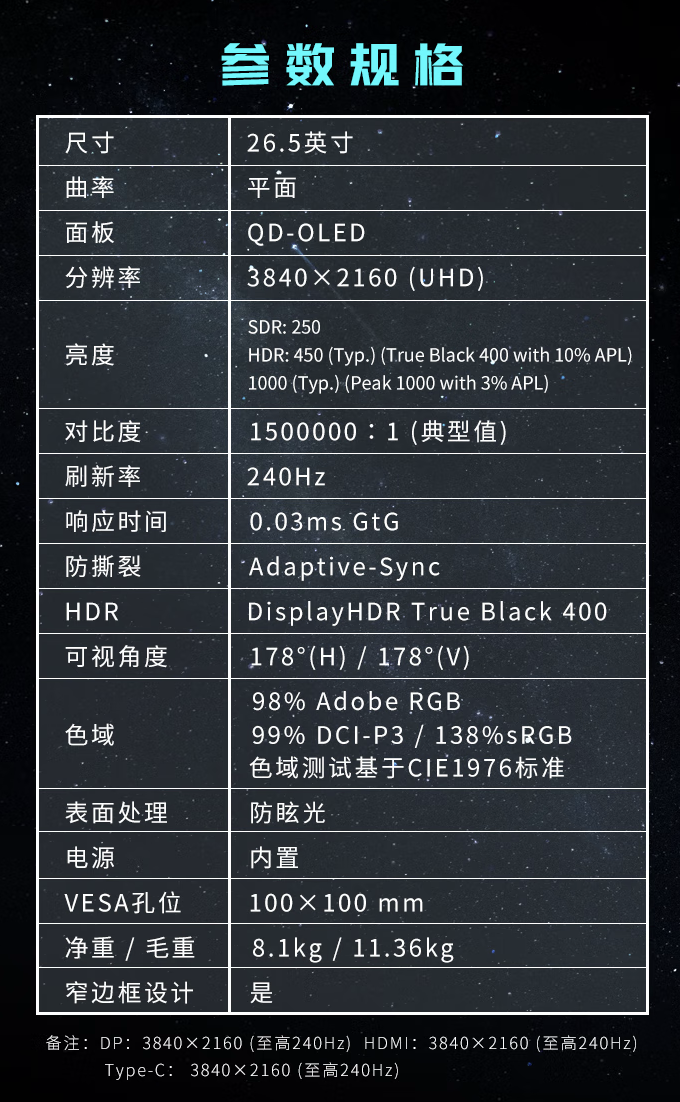 微星“MPG 272URX”27 英寸显示器上架：4K 240Hz 三星 QD-OLED 面板，6999 元