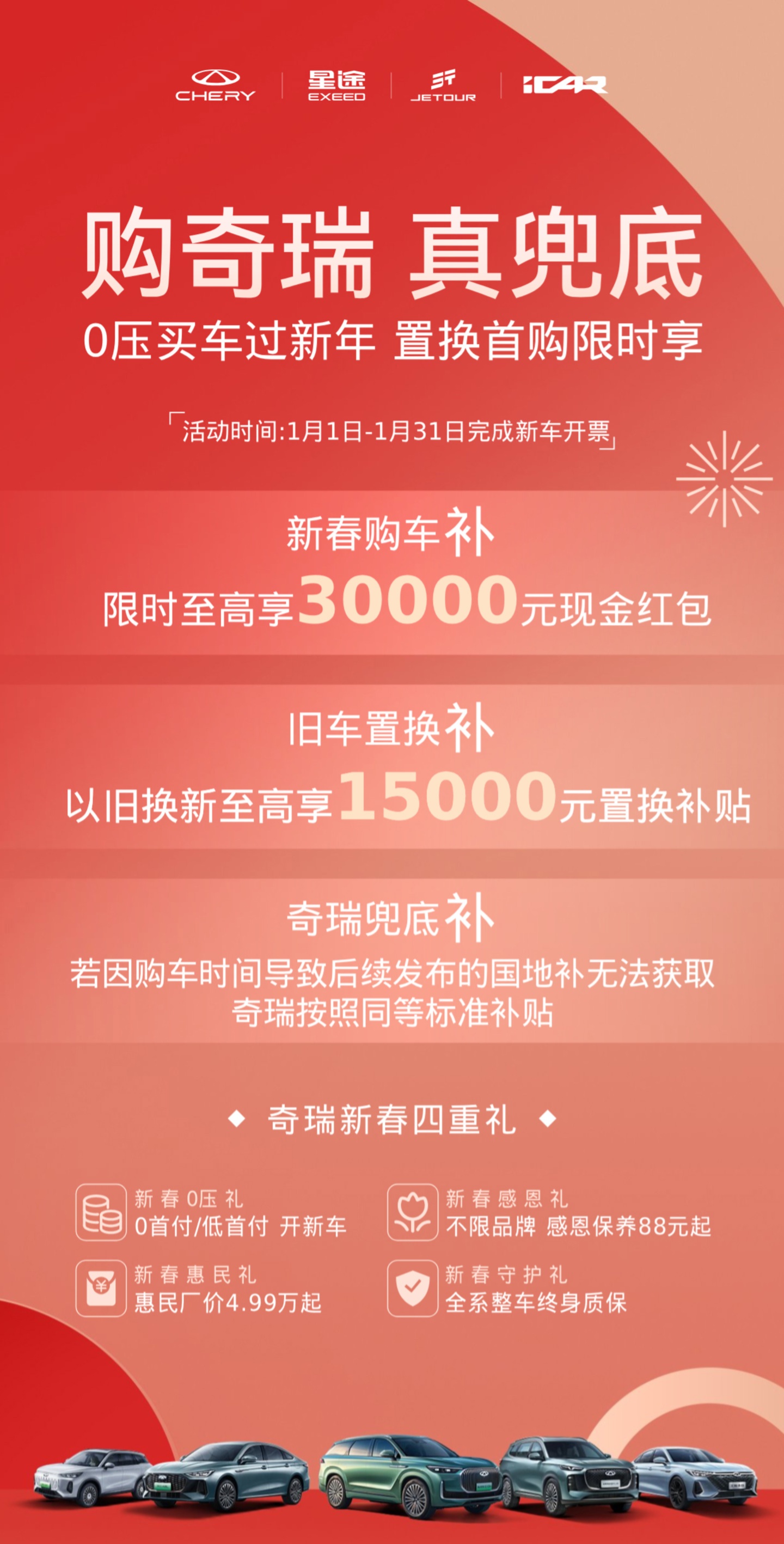 奇瑞、星途、捷途、iCAR 汽车宣布推出 2025 年国补、地补兜底政策
