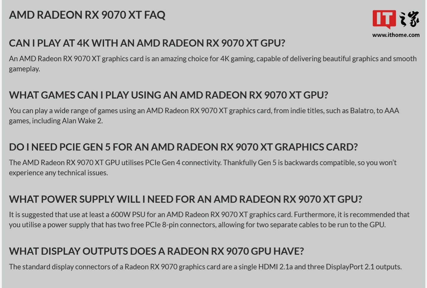 英电商称 AMD Radeon RX 9070 XT 仅支持 PCIe 4.0，实卡配 PCIe 5.0 式金手指