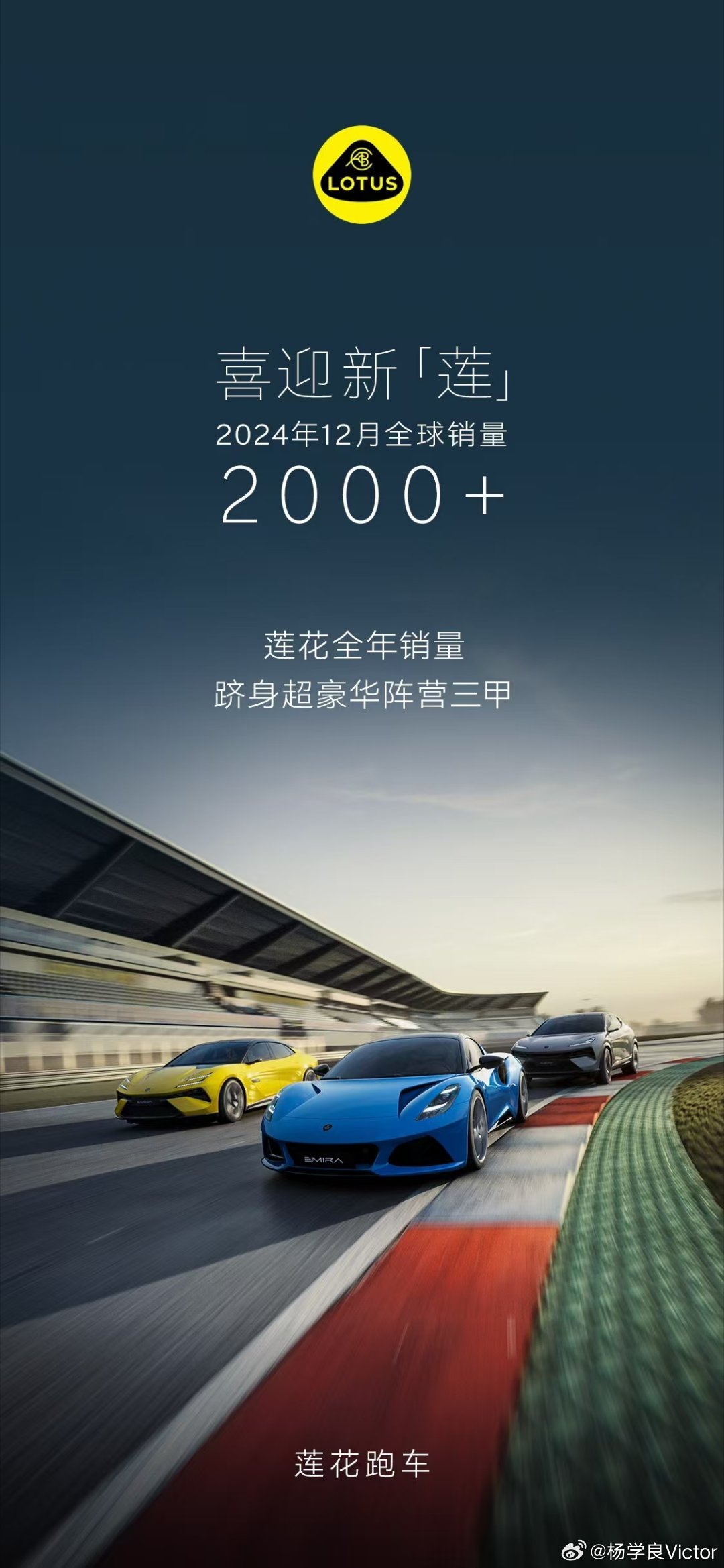 LOTUS 莲花跑车 2024 年 12 月全球销量突破 2000+ 创历史最好成绩，全年销量跻身超豪华品牌三甲