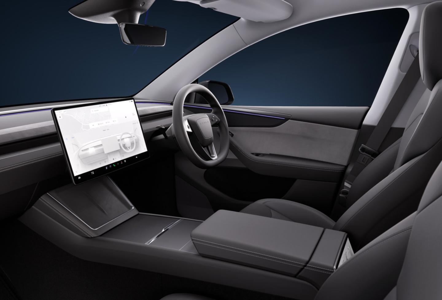 特斯拉焕新 Model Y 车型保留转向灯拨杆，但采用屏幕换挡
