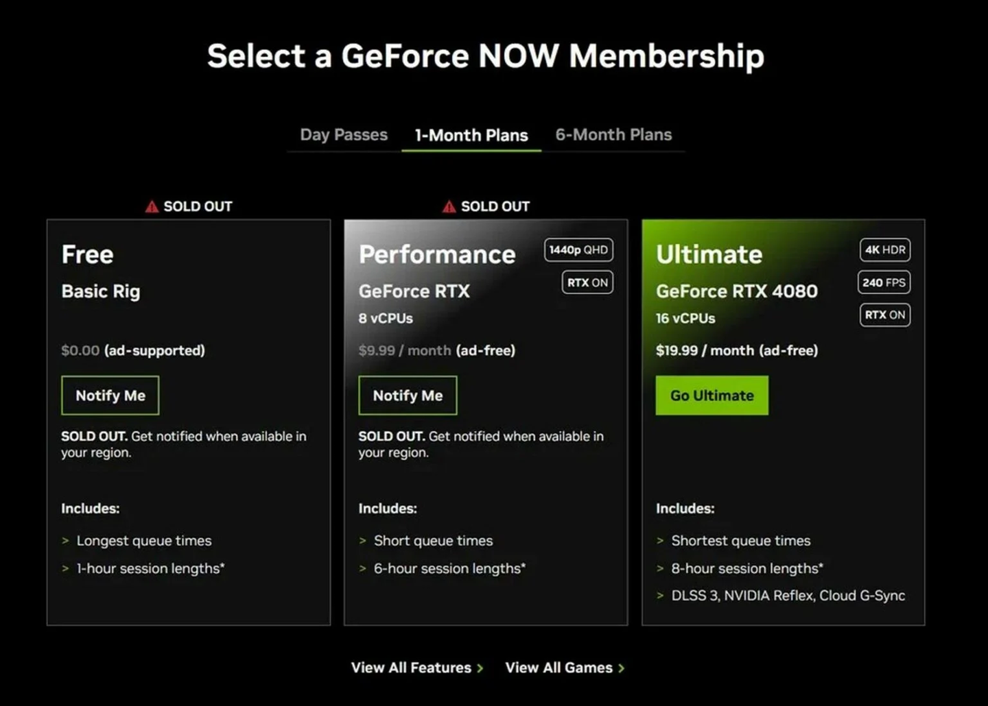 高需求冲击服务器，英伟达 GeForce NOW 云游戏服务多档套餐“售罄”
