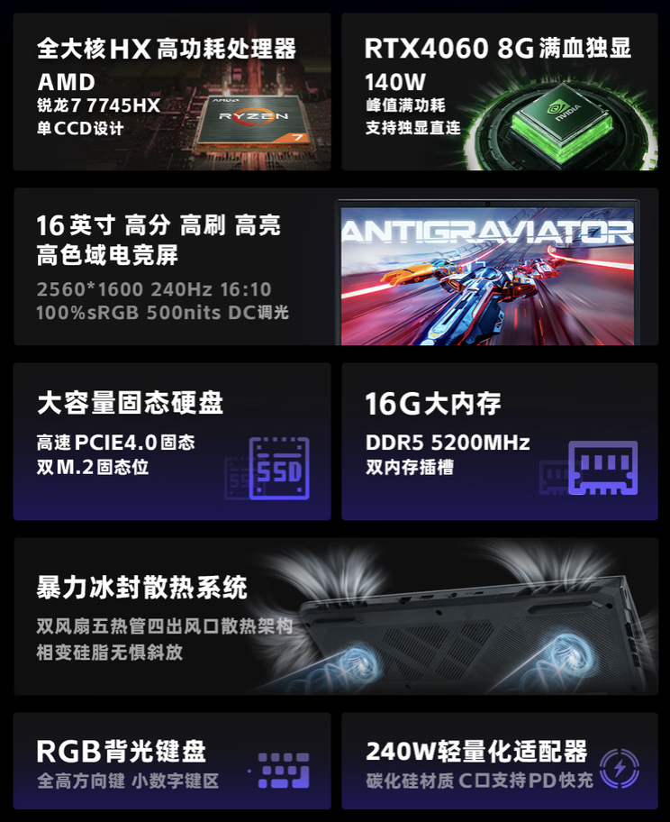 火影 T6K 游戏本新增 R7-7745HX + 16G + RTX4060 配置，售 5999 元起