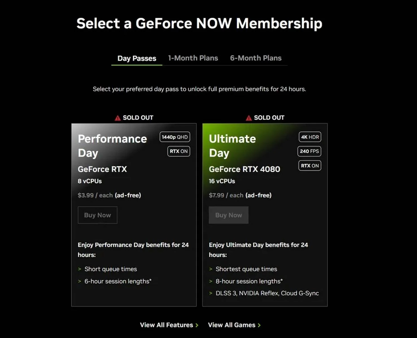 高需求冲击服务器，英伟达 GeForce NOW 云游戏服务多档套餐“售罄”