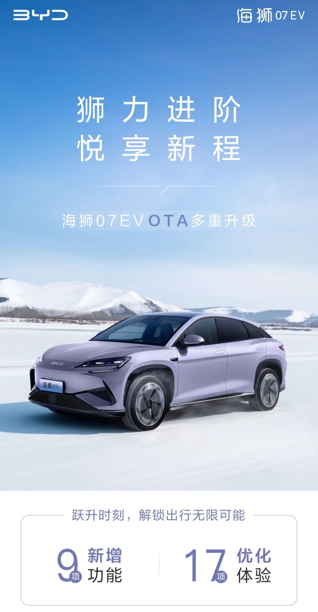 比亚迪海狮 07 EV 汽车获 OTA 升级，新增全场景 SR 影像等功能