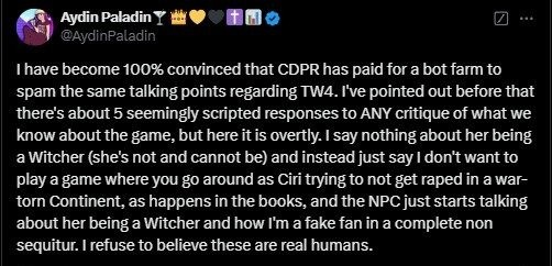 《巫师 4》希里陷争议，CDPR 被指雇佣机器人水军为其辩护