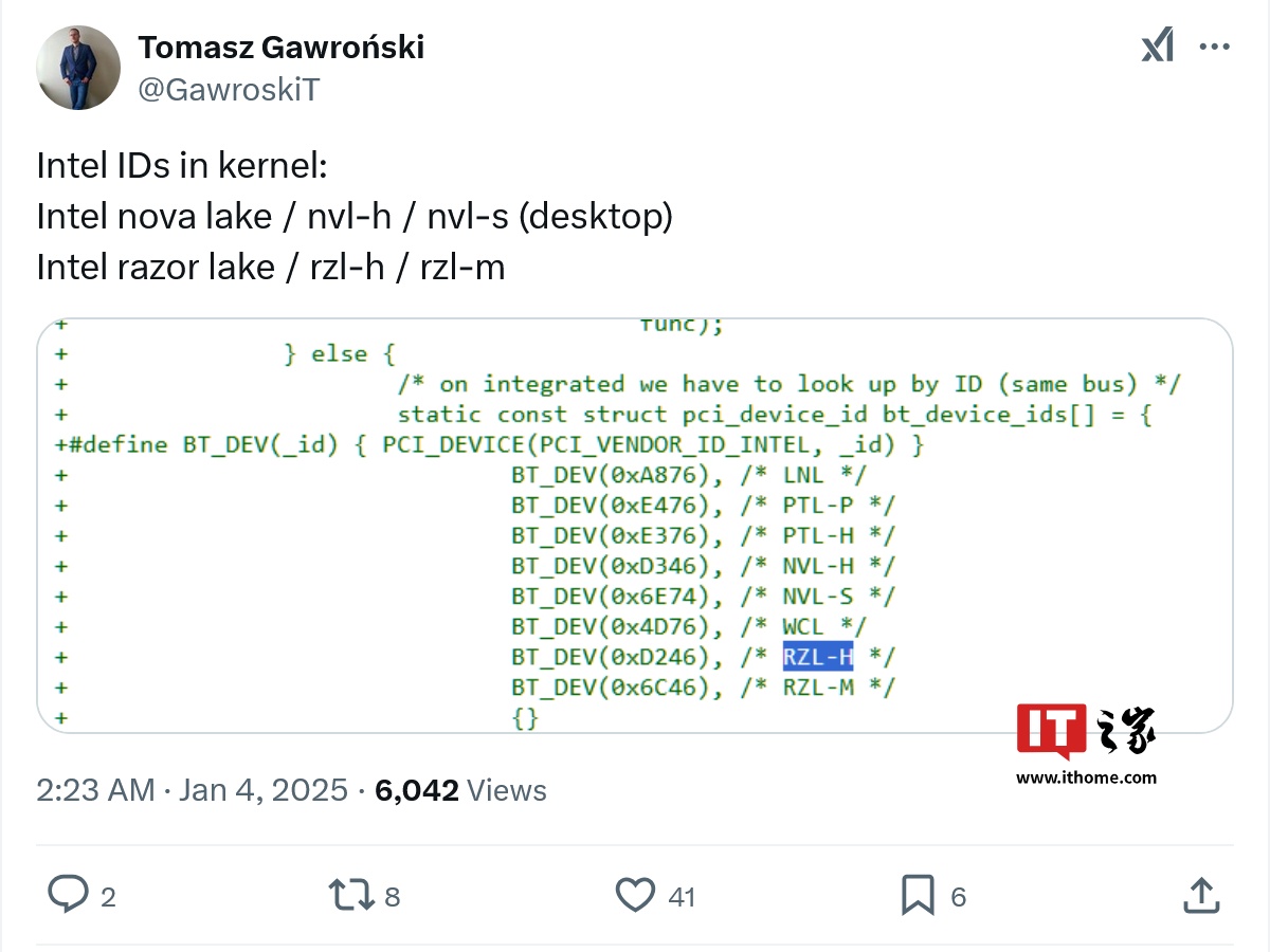 为未来准备：英特尔向 Linux 内核添加 Nova Lake、Razer Lake 处理器 ID