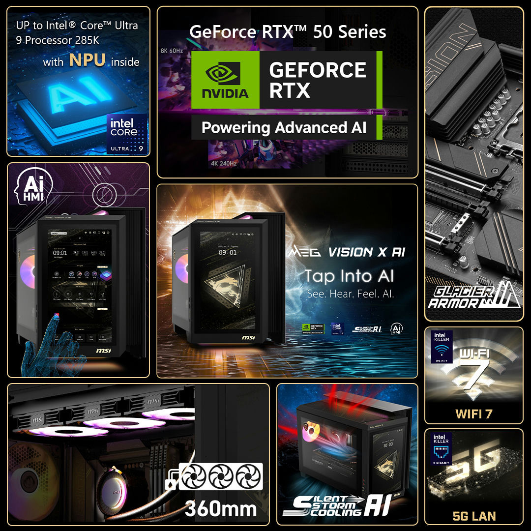 微星 MEG VISION X AI 幻影第二代台式机国行将于本月末上市：搭 RTX5080、机箱配 1080P 触控面板