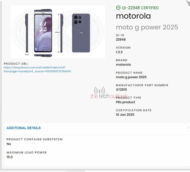 2025 款摩托罗拉 Moto G Power 手机渲染图曝光：15W 无线充电