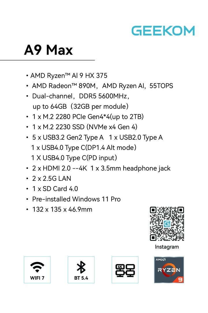 积核推出 A9 Max 迷你主机：搭载 AMD 锐龙 AI 9 HX 处理器，双 2.5G 网口