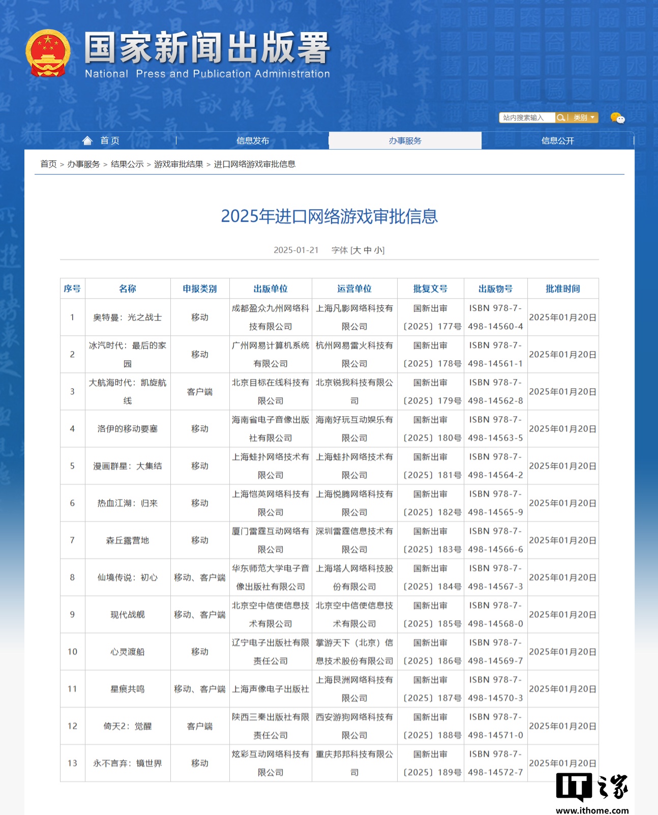 2025 年进口网络游戏审批信息发布，1 月共 13 款进口游戏获批