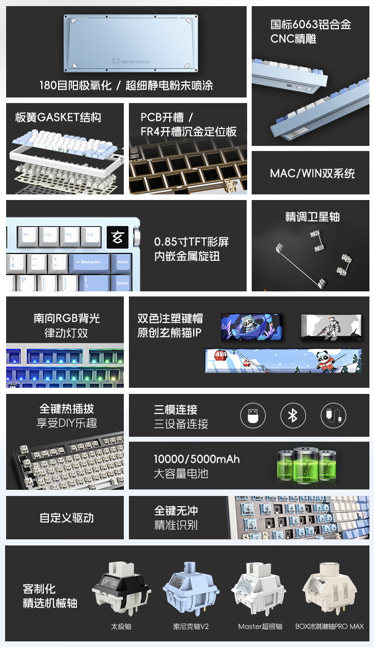 玄派玄熊猫 PD75M V2 机械键盘开售：彩屏 + 旋钮、索尼克轴，首发 599 元起