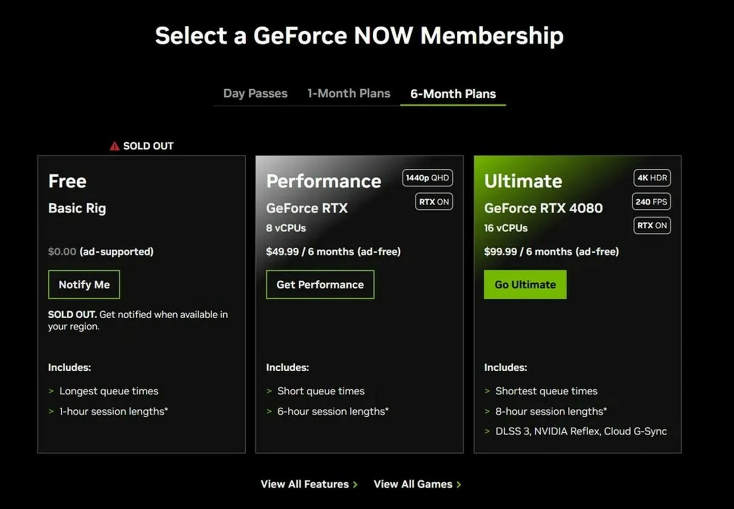 高需求冲击服务器，英伟达 GeForce NOW 云游戏服务多档套餐“售罄”