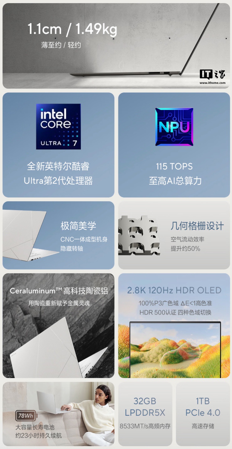 2025 款华硕灵耀 16 Air 笔记本发布：陶瓷铝设计，酷睿 Ultra 7-258V + 32G + 1T 售 9999 元