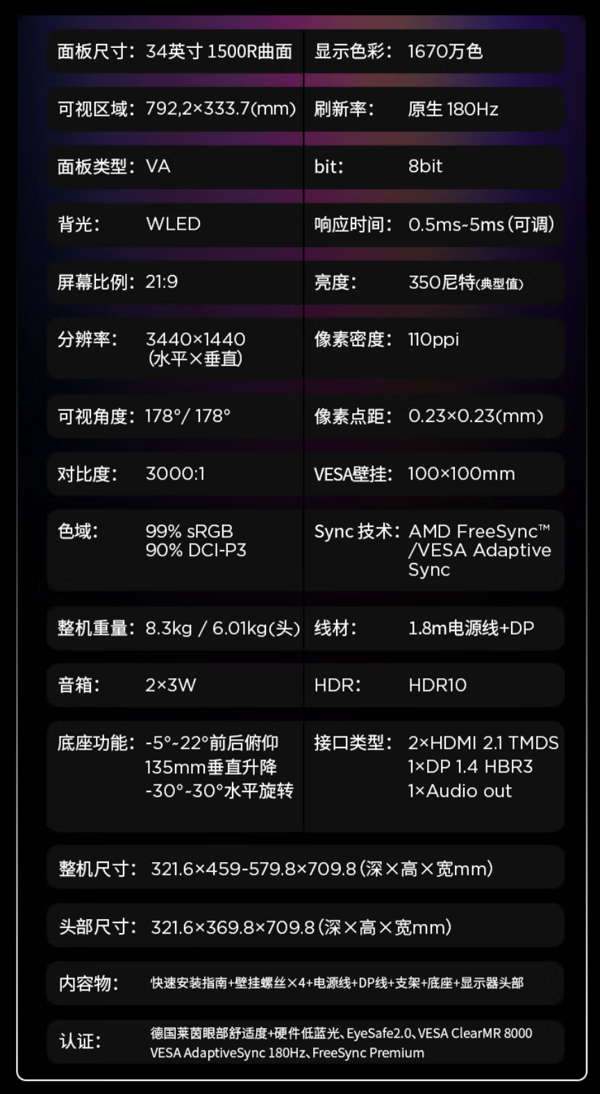 联想拯救者“R34w-30”34 英寸带鱼屏显示器首销：1440P 180Hz + 双扬声器，1999 元