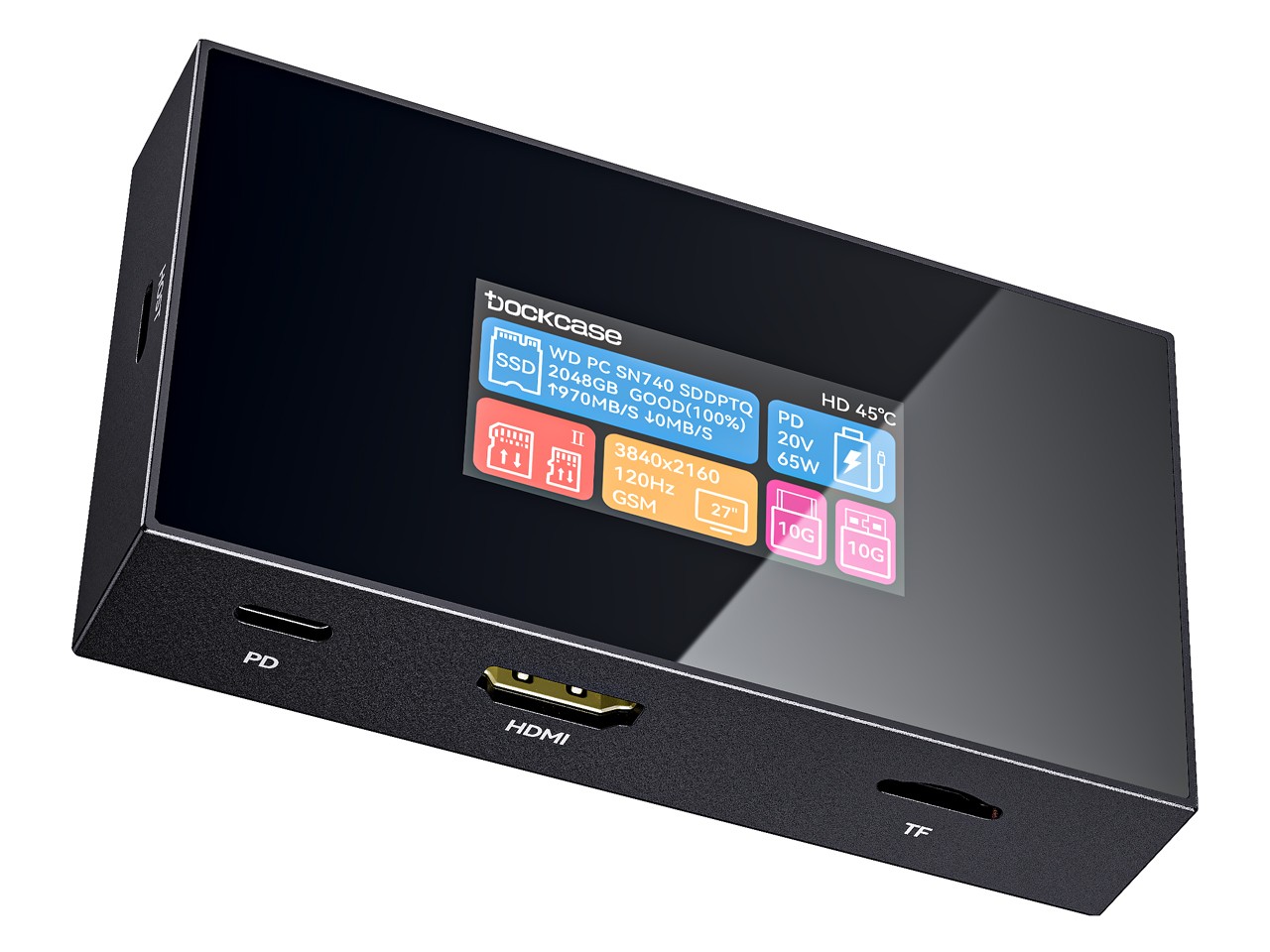 Dockcase 推出七合一 USB-C 10Gbps 扩展坞：内置 M.2 盘位，搭载触控信息显示屏