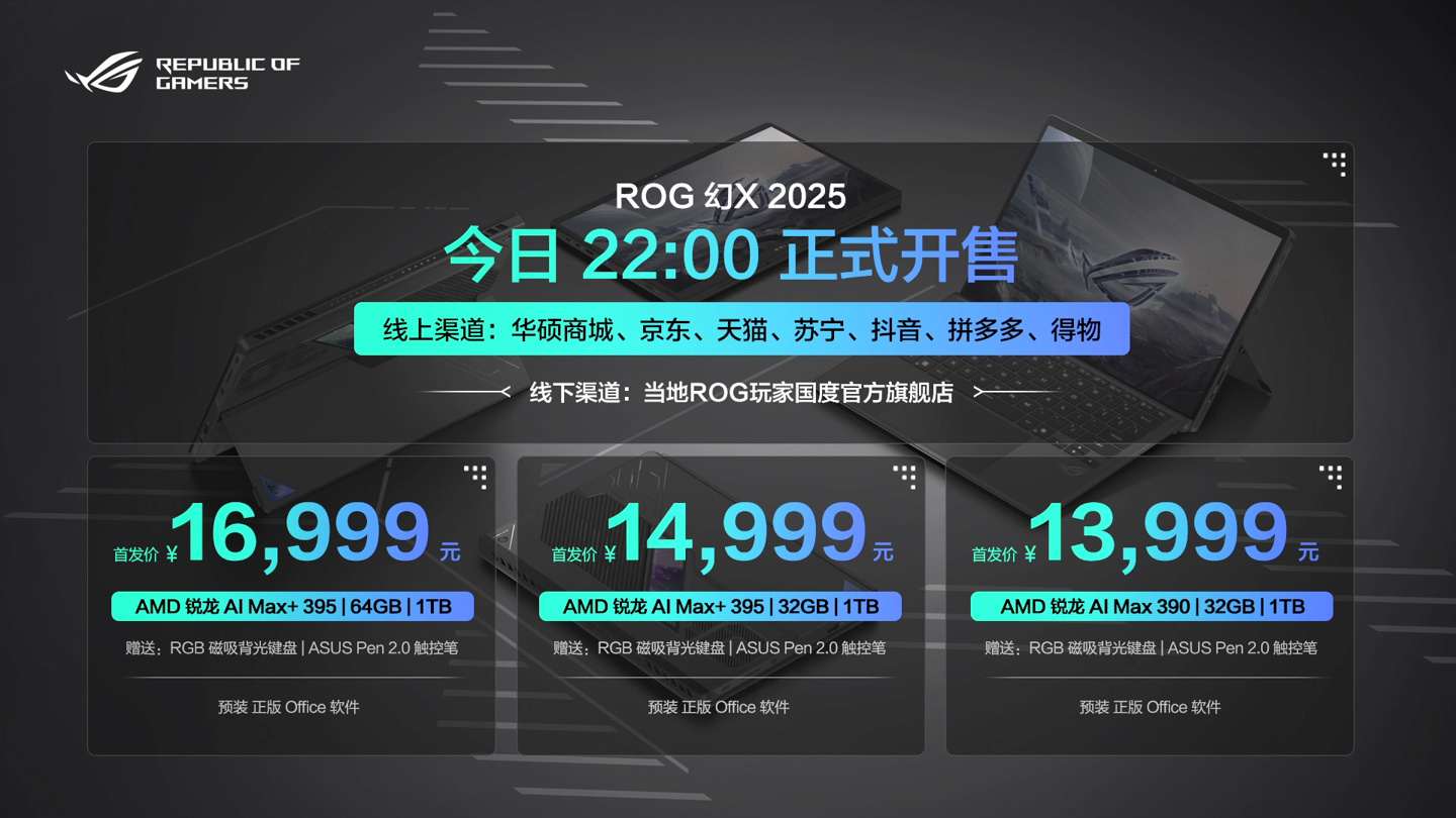 13999 元起：ROG 幻 X 2025 全能平板笔记本开售，首发 AMD 锐龙 AI Max+395 处理器