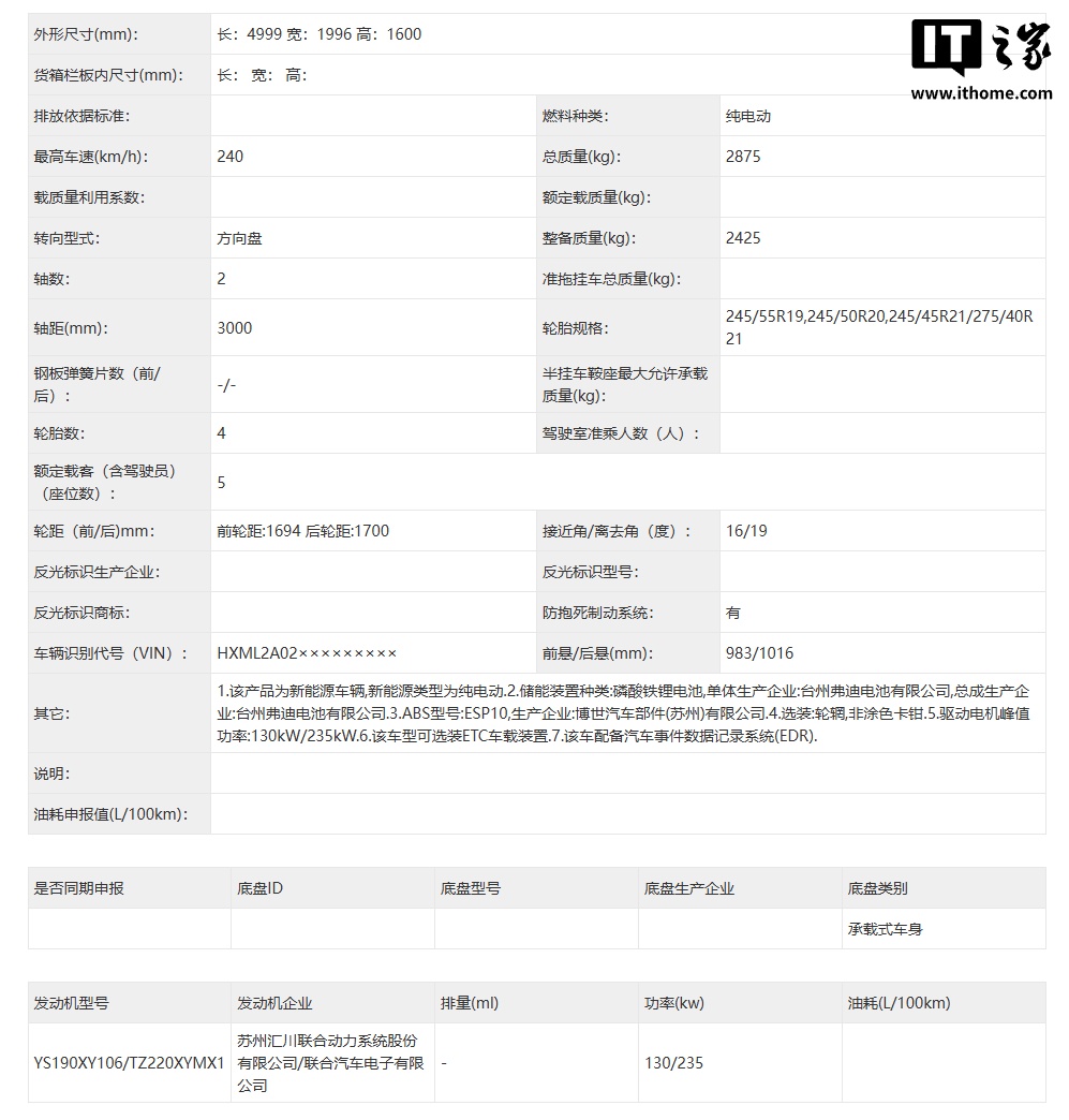 小米 YU7 新增车型完成申报：130 + 235kW 双电机，比亚迪弗迪电池加持