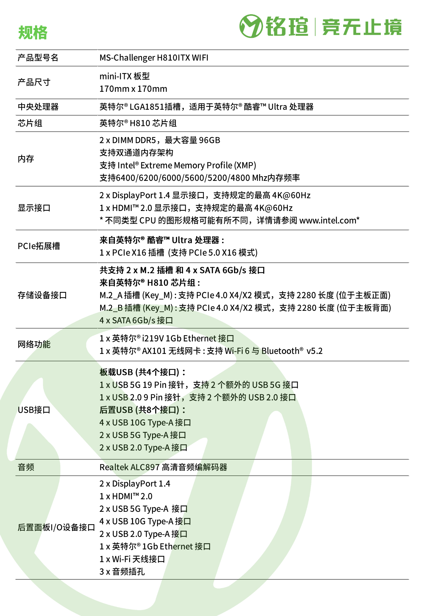 铭瑄推出 H810ITX WIFI 挑战者主板：支持双 PCIe 4.0 x 4 M.2 硬盘，749 元