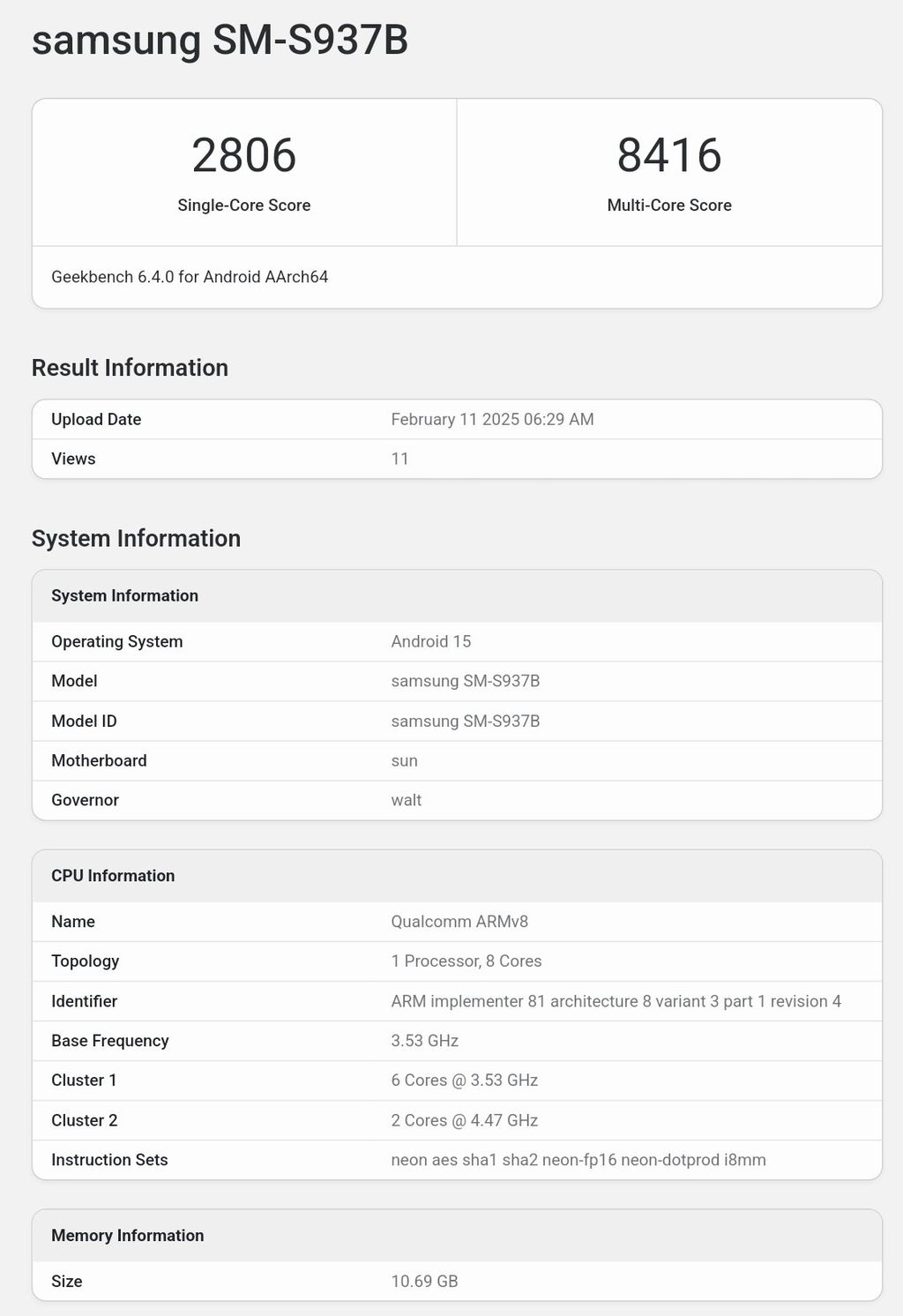 三星最薄旗舰 Galaxy S25 Edge 手机跑分再曝：4.47GHz 高频版骁龙 8 至尊版芯片，12GB 内存