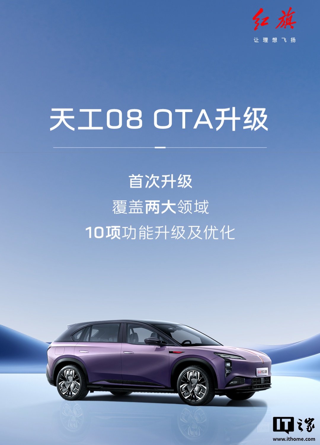 一汽红旗天工 08 汽车获首次 OTA 升级，支持高速智能领航辅助驾驶等功能