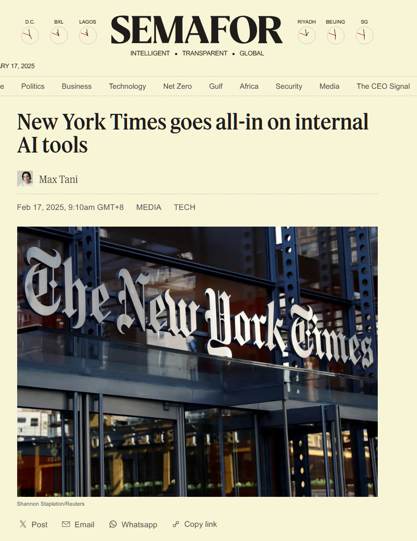 培养记者编辑“AI 素养”，消息称《纽约时报》批准编辑室引入多种 AI 工具