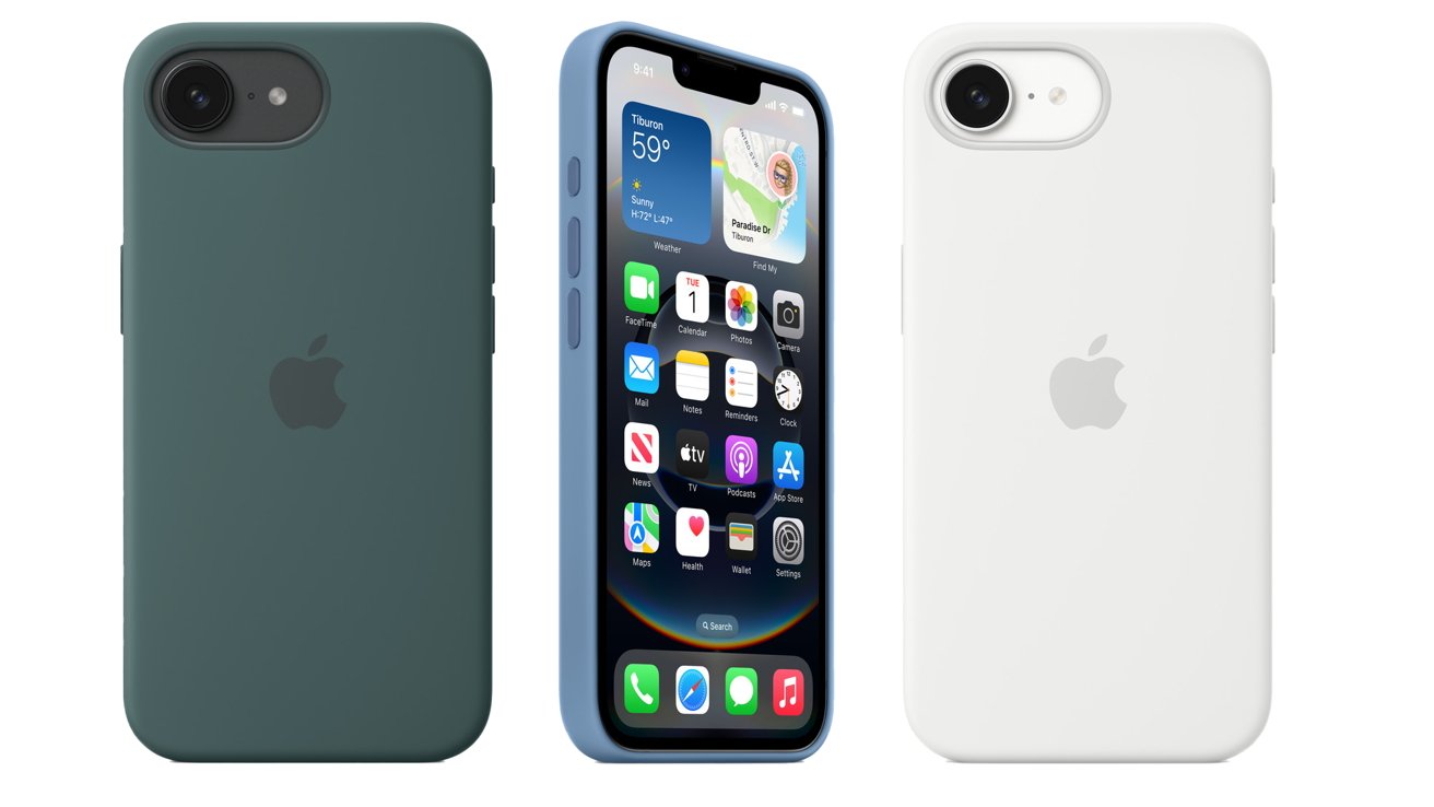 苹果 iPhone 16e 硅胶保护壳提供凛蓝色、紫红色、湖绿色、黑色和白色五种色彩，329 元
