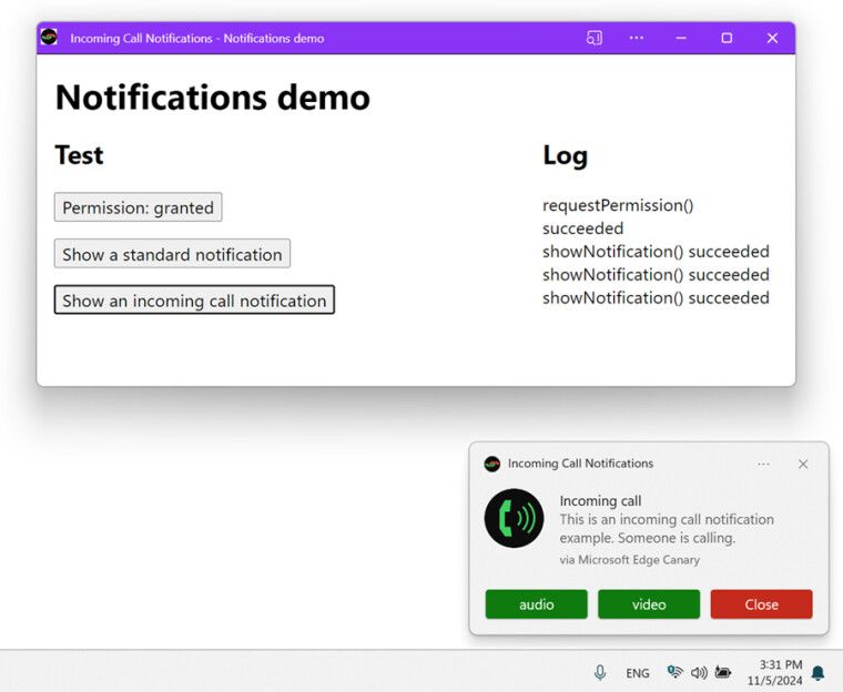 微软 Edge 浏览器将扩展 Notifications API，支持定制来电通知