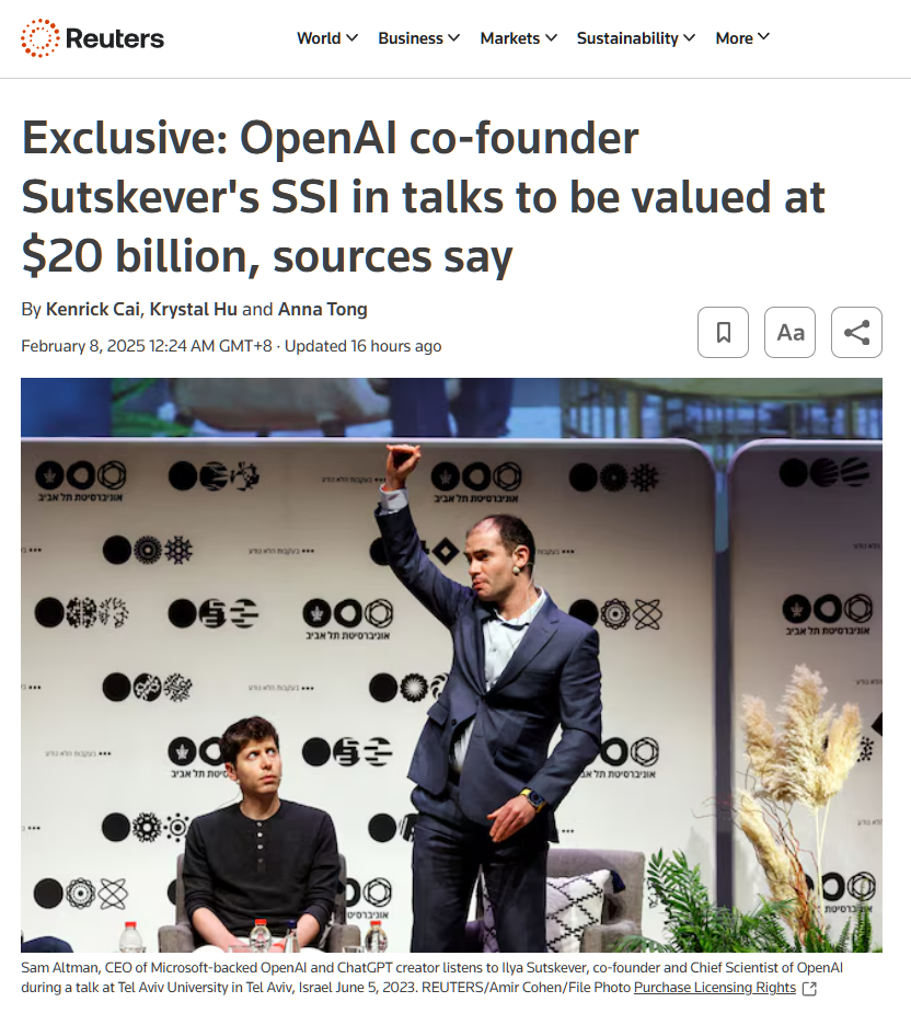 前 OpenAI 首席科学家苏茨克维的新 AI 公司 SSI 估值飙升：消息称达 200 亿美元