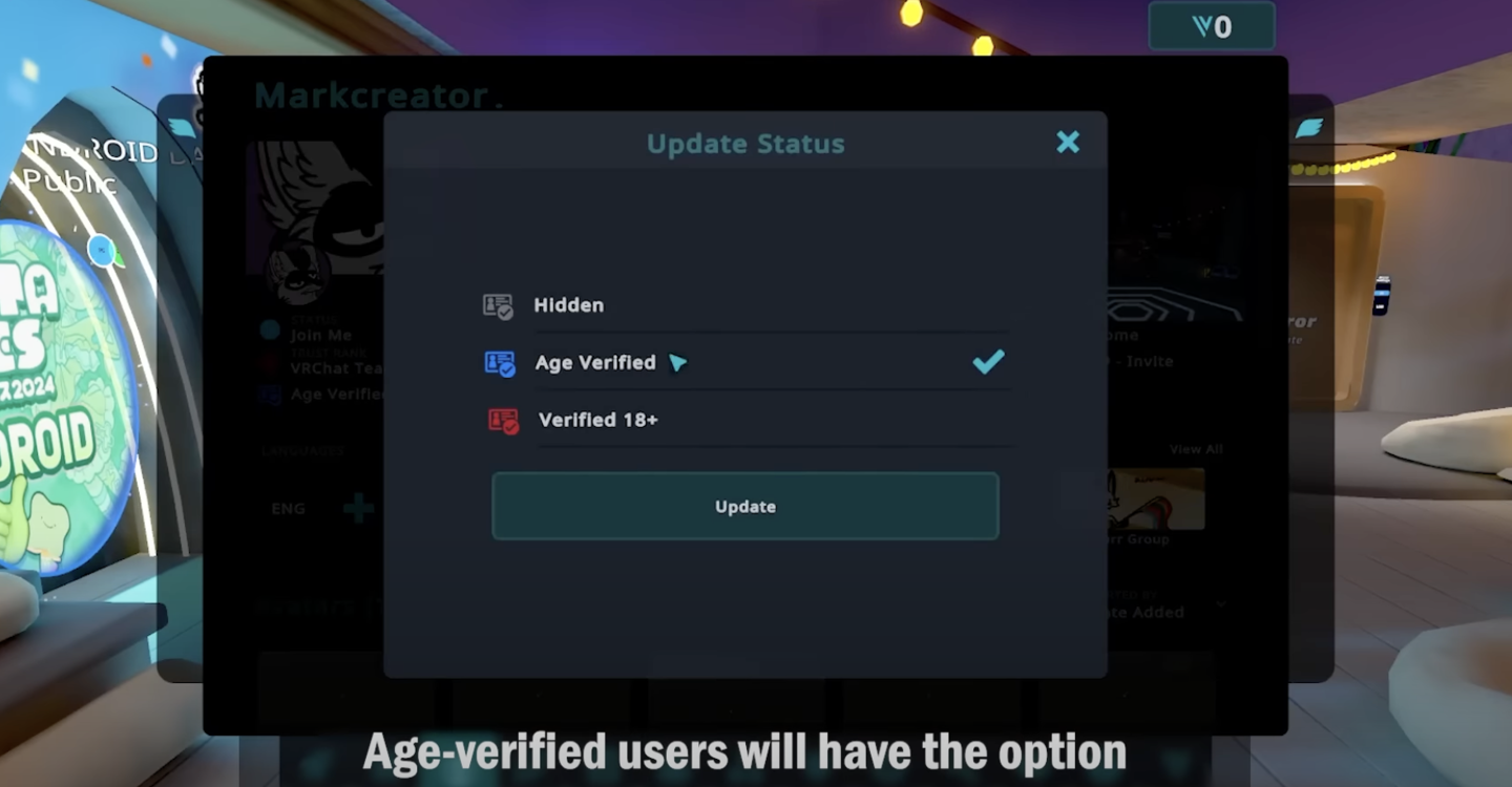 虚拟现实社交游戏《VRChat》上线“年龄验证”功能，先行向 VRC+ 付费订阅用户开放