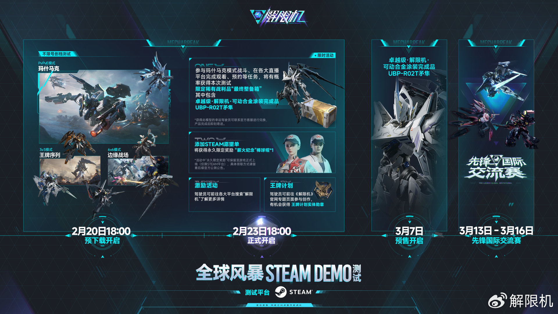 西山居《解限机》Steam 测试今晚开启：上线全新 PvPvE 模式，开放 6v6 和 3v3 玩法