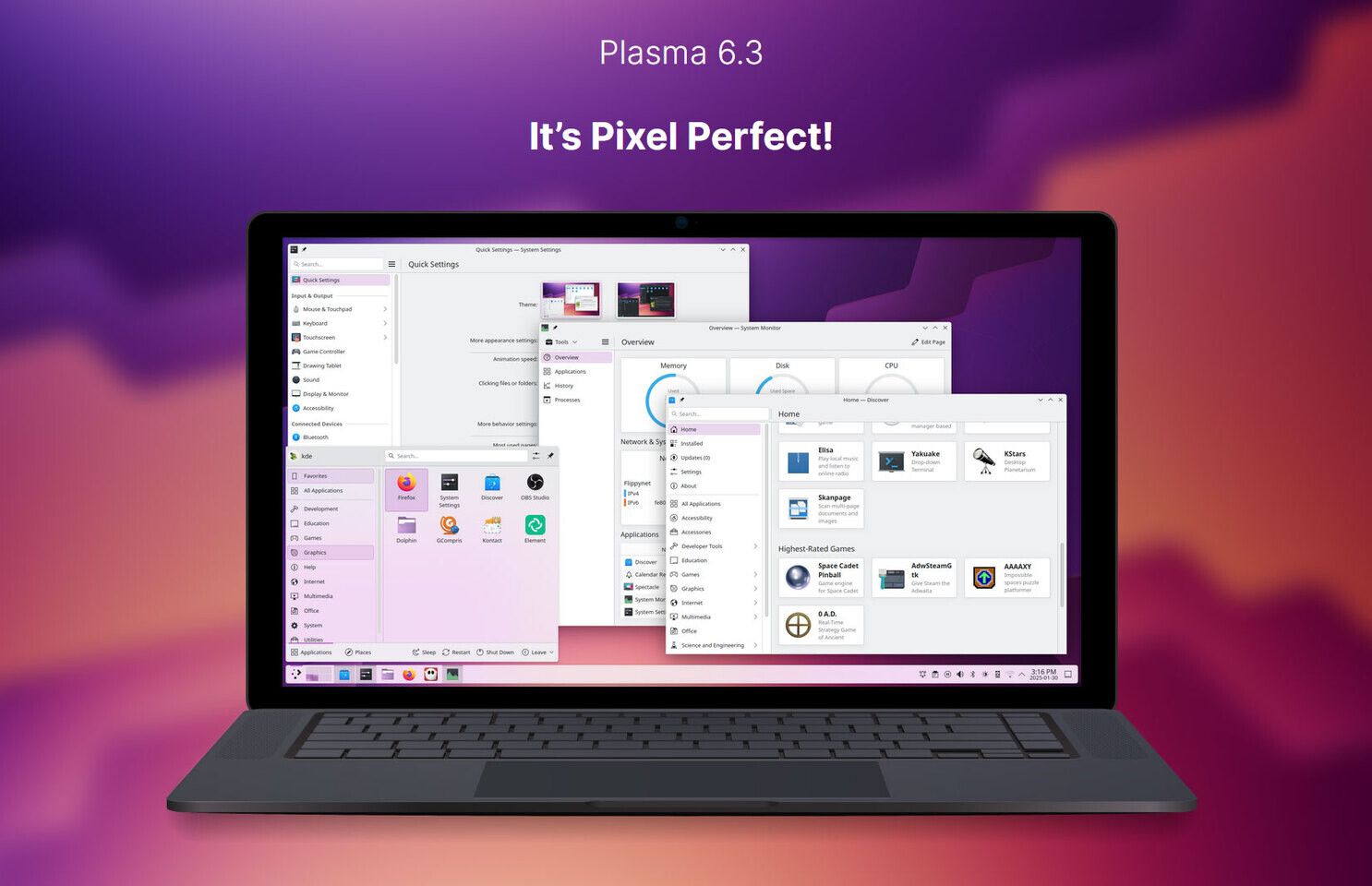 KDE Plasma 6.3 桌面环境发布：像素级优化、升级创意工具、增强定制选项、改善 CPU 监控