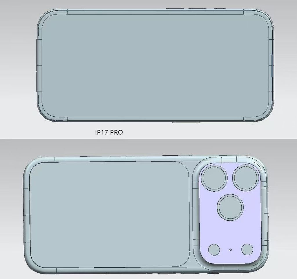 CAD 渲染苹果 iPhone 17 系列全家福：标准版沿用经典、Air 配长条跑道、Pro 为横向大矩阵