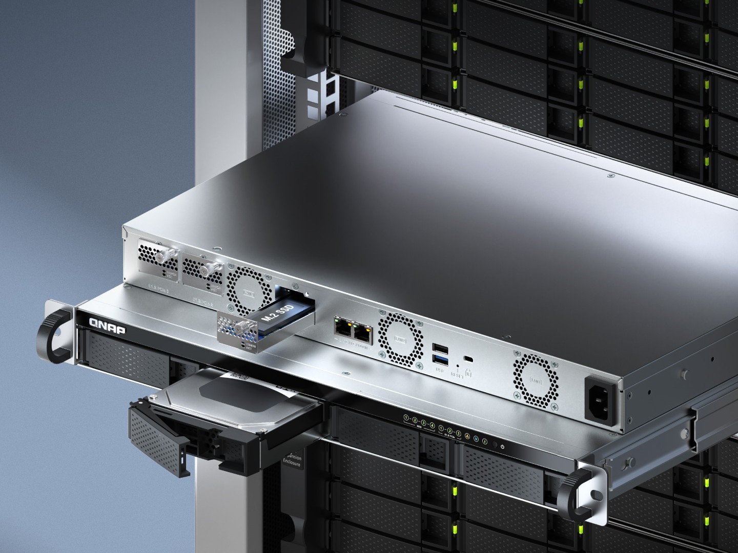 威联通推出 1U 短机箱机架式 NAS TS-h765eU：3.5 英寸盘位 ×4 + E1.S 盘位 ×3