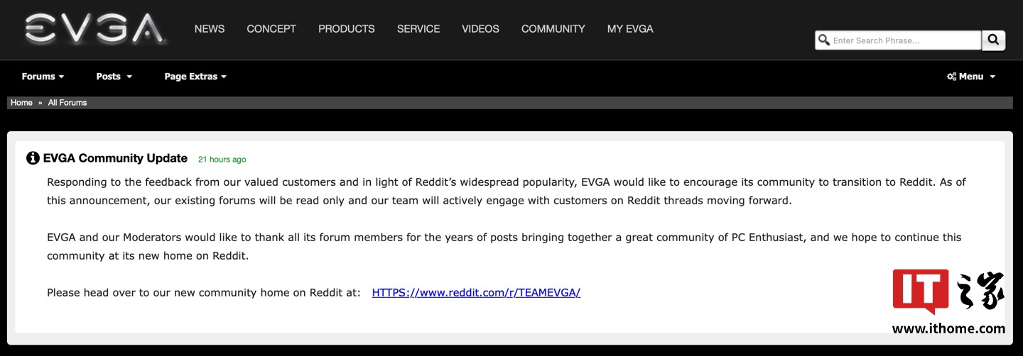 继退出显卡业务后，EVGA 论坛宣布关闭发帖功能“要求客户转移至 Reddit”