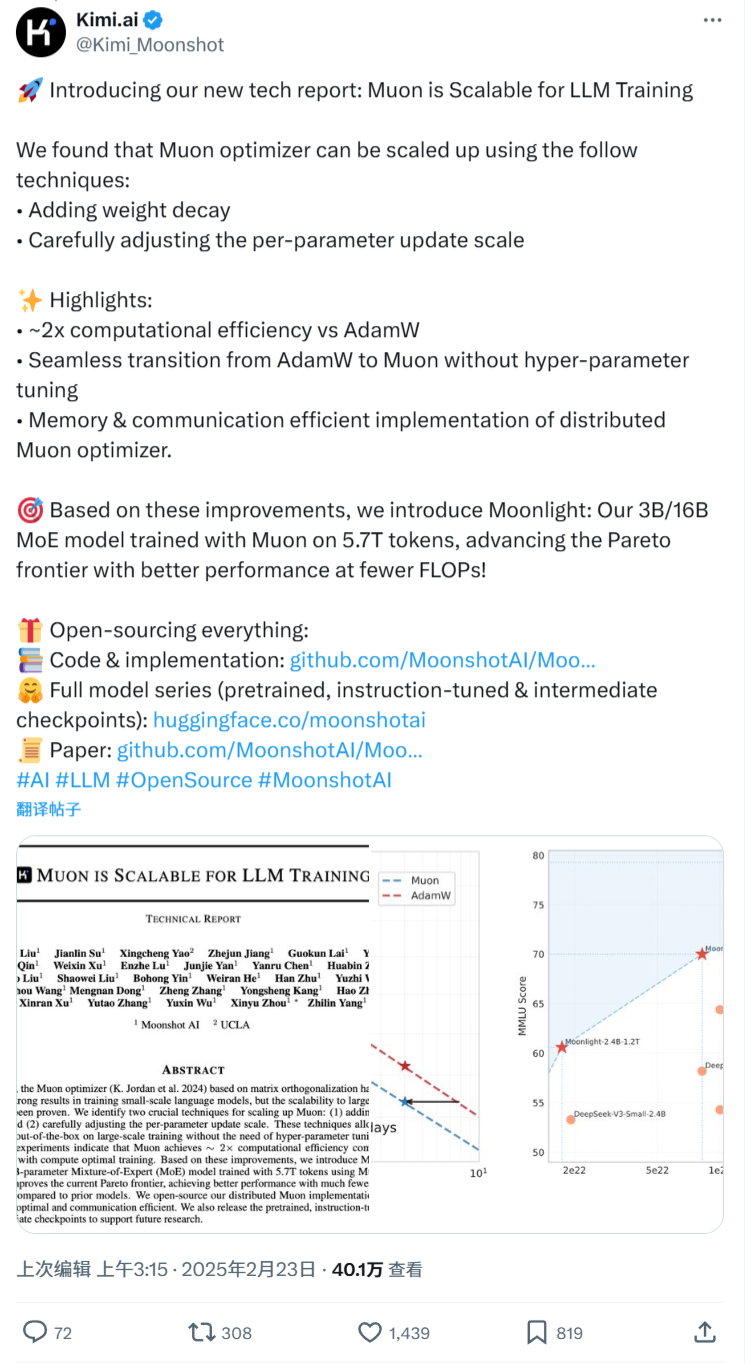 月之暗面 Kimi 开源 Moonlight：30 亿 / 160 亿参数混合专家模型