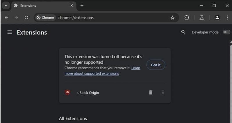 谷歌 Chrome 浏览器推行新标准，已主动禁用 Ublock Origin 等 Manifest V2 扩展