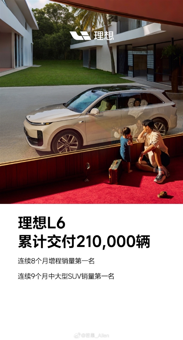 理想L6累计交付已达21万辆！连续9个月获中大型SUV销量第一