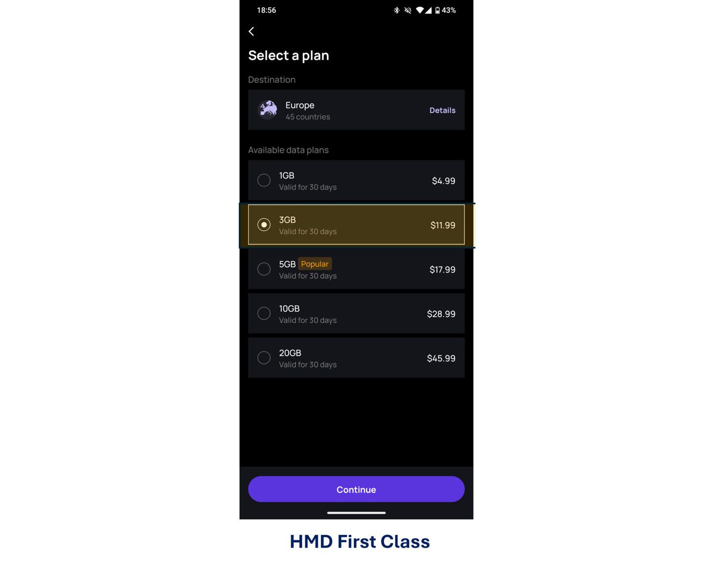 HMD Global 海外推出 First Class 应用，提供 eSIM 漫游流量包服务