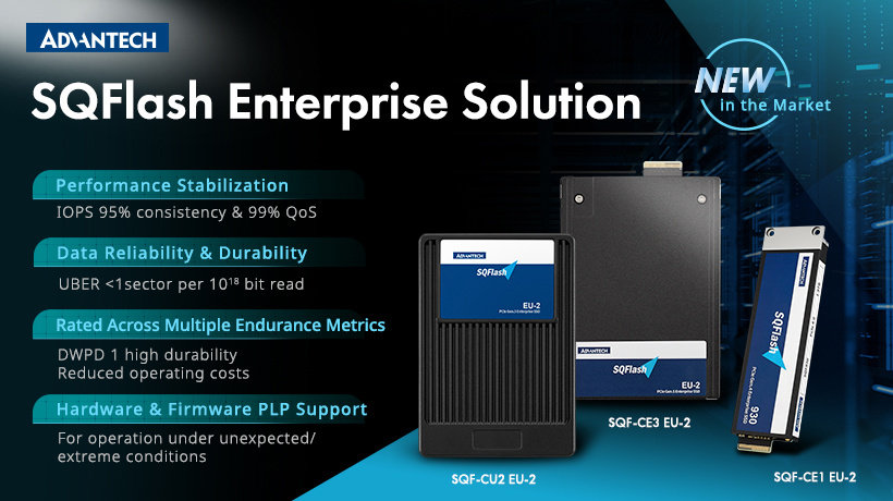 研华推出 SQFlash EU-2 企业级 PCIe 5.0 固态硬盘，提供 U.2、E1.S、E3.S 版本